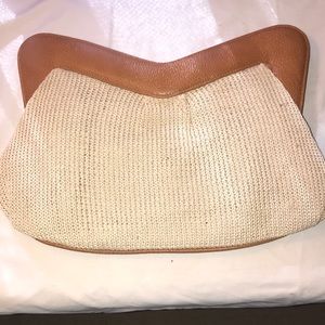 Knit/leather trim clutch style bag
